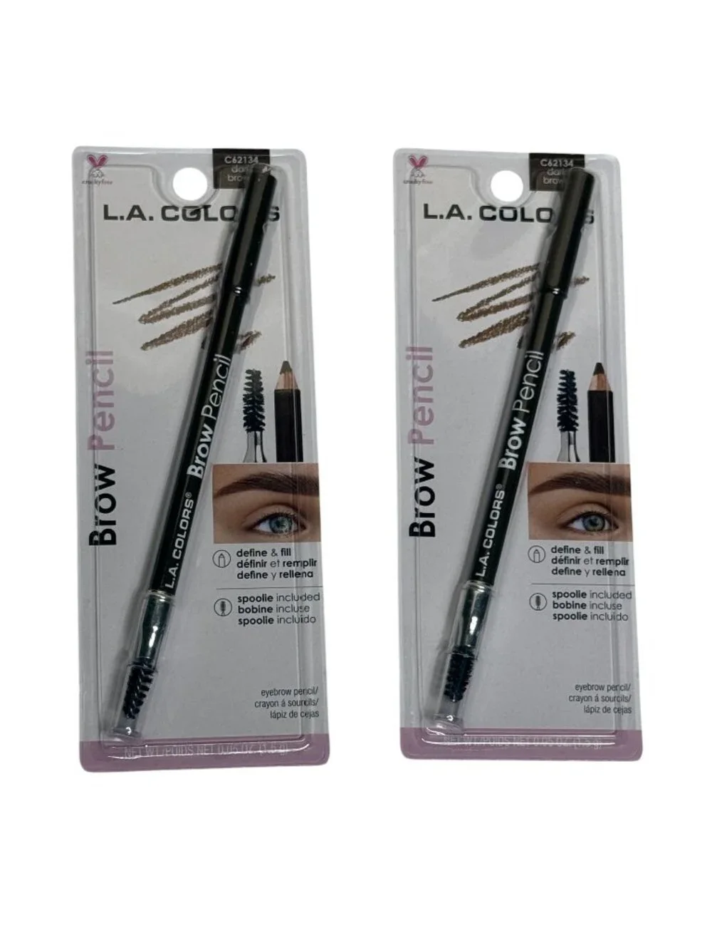 LA Colors Brow Pencil Duo Dark Brown With Spoolie Eyebrow Pencil 2 Pack New